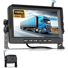 VECHTEL 1080P Wireless Reversing Camera, Kit Monitor with 7 Inch IPS Screen for Truck, Bus, Van, Motorhome, SUV, Caravan, IP68 Waterproof, Night Vision, DIY Guidelines