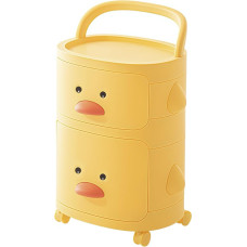 VivaLox Kids Yellow Duck Design Plastic Bedside Table with 2 Drawers Bedside Table with Handle Movable Cute Storage Cabinet with Rotating Wheels Perfect for Nursery
