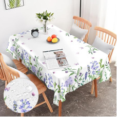 G-dake Washable Rectangular Tablecloth, Waterproof, Purple Lavender & Butterfly Tablecloth, Polyester Stain Protection, Garden Tablecloths for Outdoor, Kitchen, Party Decoration (140 x 180 cm)