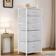 YITAHOME Komoda su 5 stalčiais, spinta, medžiaginiai stalčiai su rankenėlėmis, su tvirtu plieniniu rėmu, patvari, šviesiai pilka