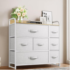 YITAHOME Komoda su 7 stalčiais, spinta, medžiaginiai stalčiai su rankenėlėmis, metalinis rėmas, patvari, šviesiai pilka