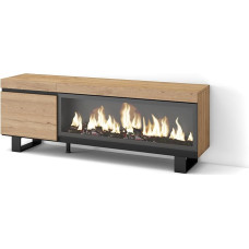 Skraut Home TV Cabinet, Lowboard, for Living Room and Dining Room, 160, for TVs up to 65 inches, Electric Fireplace, XXL, Industrial Design, Modern Style, Oak