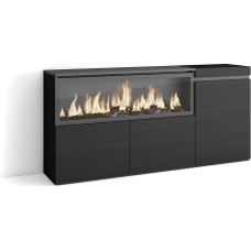 Skraut Home Sideboard, Highboard, Chest of Drawers, Comode Cabinet, 160 cm, 3 Doors, Electric Fireplace, XXL, Modern Style, Black
