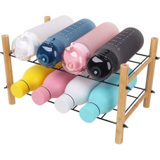 Nieko nėra burgerio Vandens butelių organizatorius spintai, 2 pakopų sukraunamas plastikinių vandens butelių laikymo bambuko vyno spintos laikymo stovas 8 buteliams