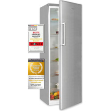 Exquisit Fridge KS350-V-H-040E inoxlook | 331 l net capacity | stainless steel look | freestanding | LED light | door hinge changeable | silver