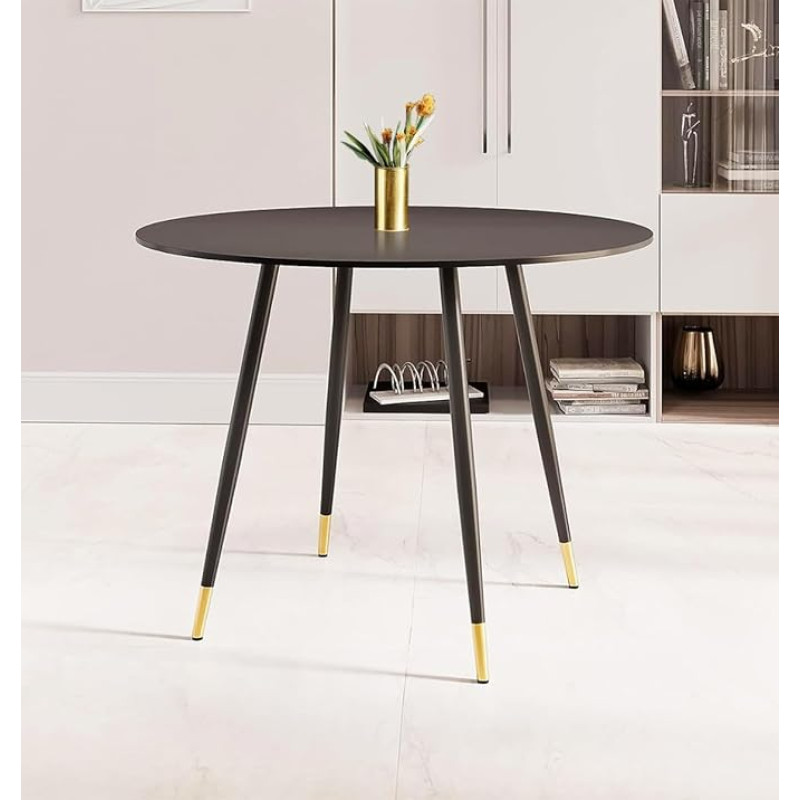Hallowood Furniture Finley Round Dining Table, Small Black Table with Metal Legs, Dining Table, Breakfast Table, Coffee Table, Kitchen Table, Round Table for Home Office & Cafe