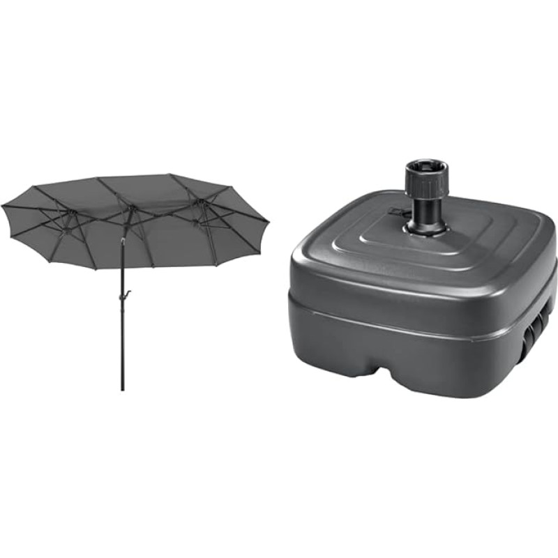 Schneider Salerno Parasol, Anthracite, Approx. 300 x 150 cm, Rectangular Polyethylene Umbrella Stand, Anthracite, Approx. 45 Litres