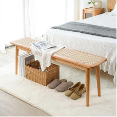 Towood Lifee Eingangsbank, Rattan-Essbank, 100 cm breit, Massivholz-Küchenbank mit Rattan-gewebter Oberseite, modernes Ende des Jahrhunderts, Bettbank für Eingangsbereich, Esszimmer, Schlafzimmer,