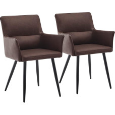 CLIPOP Valgomojo kėdės 2 rudos spalvos dirbtinės odos virtuvės kėdės Minkštos kėdės su porankiais ir metalinėmis kojomis, retro dizaino kėdė su porankiu gyvenamajam kambariui valgomajame