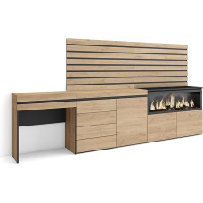 Skraut Home Dressing Table with Storage Space 284 x 145 x 35 cm with Drawer Electric Fireplace XXL Chest of Drawers Slat Wall Wood Modern Style Oak