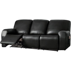 vctops 8 Stück wasserdichte Kunstleder-Sofabezüge, dehnbar, weich, 3-Sitzer, Couchbezug, rutschfester Sofa-Schonbezug, Möbelschutz mit elastischer Unterseite für Kinder, Haustiere (Schwarz, 3-Sitzer)