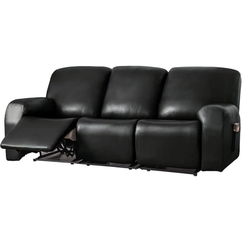 vctops 8 Stück wasserdichte Kunstleder-Sofabezüge, dehnbar, weich, 3-Sitzer, Couchbezug, rutschfester Sofa-Schonbezug, Möbelschutz mit elastischer Unterseite für Kinder, Haustiere (Schwarz, 3-Sitzer)