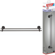 tesa Moon Graphite Double Towel Rail in Brushed Graphite - Self-Adhesive Towel Rail with 2 Bars - PVD Coated Metal - No Drilling Required Includes Adhesive Solution - 640 mm x 49 mm x 115 mm