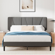 ZINUS Maya dvivietės lovos rėmas - lova 135 x 190 cm - 30 cm aukščio - paminkštintas platformos lovos rėmas su galvūgaliu - medinių skersinių atrama - tamsiai pilka