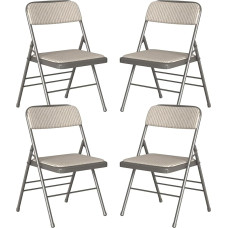 Set of 4 Padded Folding Chairs, Beige/Grey Striped Folding Chairs with Metal Frame, Folding Chair Made of Fabric, Camping Chair, Balcony Garden Chairs, Folding Chair for Guests and Events
