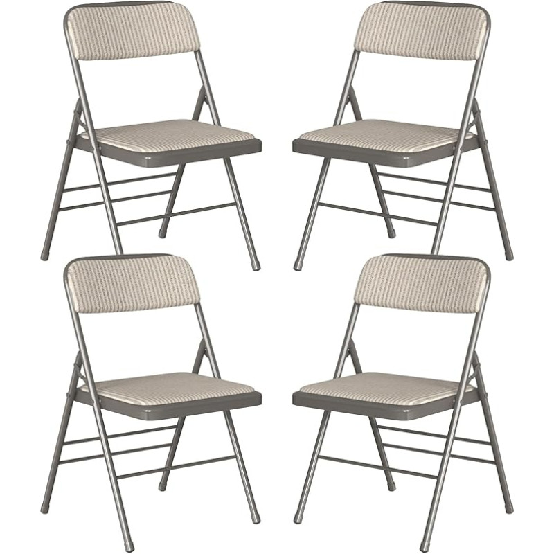 Set of 4 Padded Folding Chairs, Beige/Grey Striped Folding Chairs with Metal Frame, Folding Chair Made of Fabric, Camping Chair, Balcony Garden Chairs, Folding Chair for Guests and Events