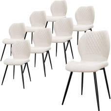 LEWE lininės valgomojo kėdės (8 vnt.), modernaus languoto modelio, su metaline koja, minkštos, virtuvės kėdės be porankių, skirtos restoranui, svetainei ir miegamajam, [smėlio spalvos]