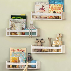 NATURE SUPPLIES Kids Bedroom Shelves 16.5 Inch Solid Wood Bookshelf Toy Decor Wall Bookshelf Hanging Shelf Whitewashed Set of 4