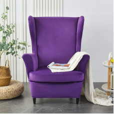 Topchances Velvet Chair Cover for Backrest 2 Pieces Set - 2 in 1 Design Solid Soft Wing Backrest Armrest Chair Cover Slipcover Furniture Protector for Living Room Bedroom Hotel (Purple)