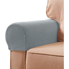 XDKS Stretch Fabric Armchair Couch Armrest Cover Non-Slip Spandex Polyester Sofa Chair Arm Caps Protective Covers for Furniture Protection, Set of 2 (Set of 4, Light Grey)