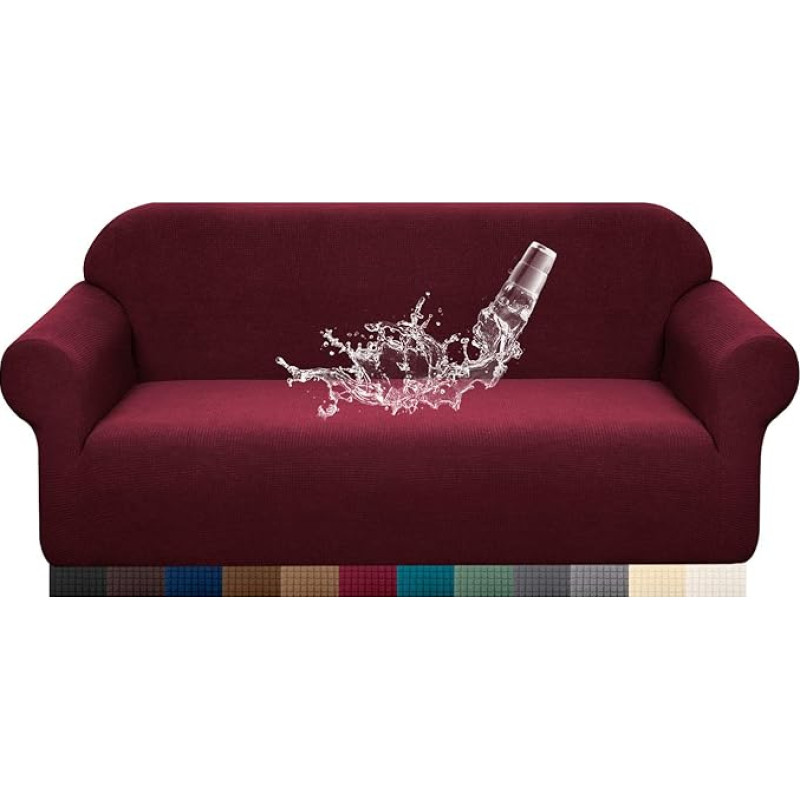 Granbest Premuim Water Resistant Sofa Cover for 3 Seater High Stretch 1 Piece Sofa Cover for Dogs Universal Sofa Slipcover Jacquard Spandex Fabric (3 Seater, Wine Red)