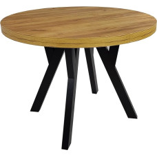 Apvalus valgomojo stalas, išplečiamas svetainės stalas, medinės kojos, kaimiškas stalas su juodomis stalo kojomis, išplečiamas stalas, virtuvės stalas, kavos staliukas, RO-7, skersmuo 90/190 cm, juodas, amatininkų ąžuolas