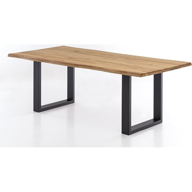 Brian Solid Wood Table in Wild Oak Solid Dining Table with Tree Edge Rustic Dining Room Table with Black Steel Skids