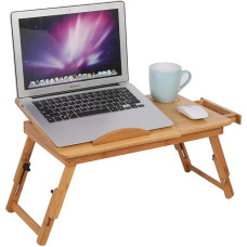 Laptop Computer Sofa Table Folding Laptop Table Bamboo 100% Height Adjustable Laptop Table with Ventilation Holes with Drawer, Bed Table for Reading or Breakfast, Drawing Table and Dining Table for