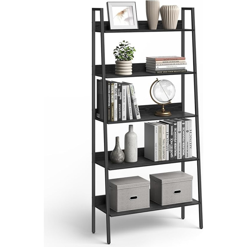 VASAGLE LLS129B56 5 pakopų plona kopėčių lentyna biurui, namams, svetainei, miegamajam, virtuvei, pramoninė, juodojo ebono ir juodojo rašalo spalvos