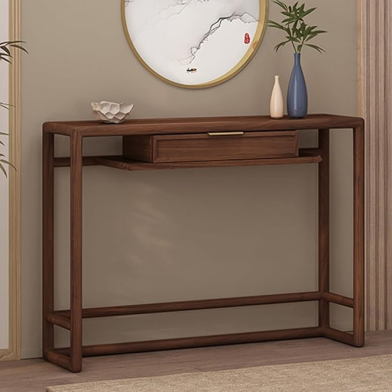 YHWKGZ Console Table, Console Table with Drawer, Space-Saving, Hallway Table, Reinforced Solid Wood Legs, for Living Room, Sofa, Hallway (Walnut Colour)