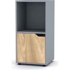 URBNLIVING Medinė kubo formos knygų spinta su durelėmis - pilka knygų spinta su ąžuolinėmis durelėmis, 2 kubai