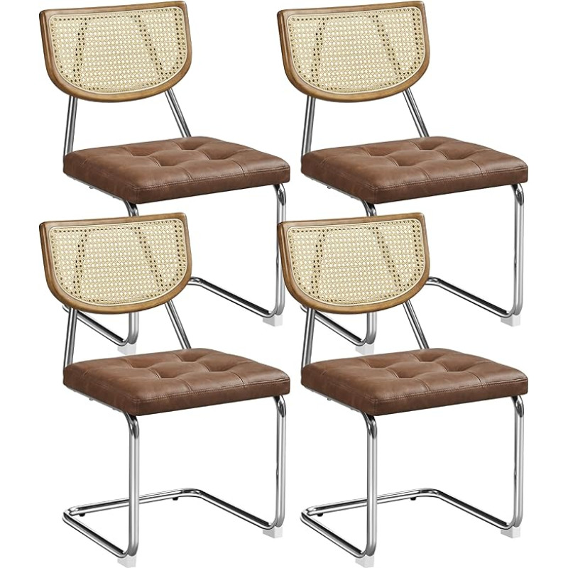 Yaheetech Kitchen Chairs, Set of 4, Dining Room Chairs, Rattan Backrest, Faux Leather, Upholstered Chairs for Dining Room, Kitchen, Living Room, Restaurant, Retro Brown