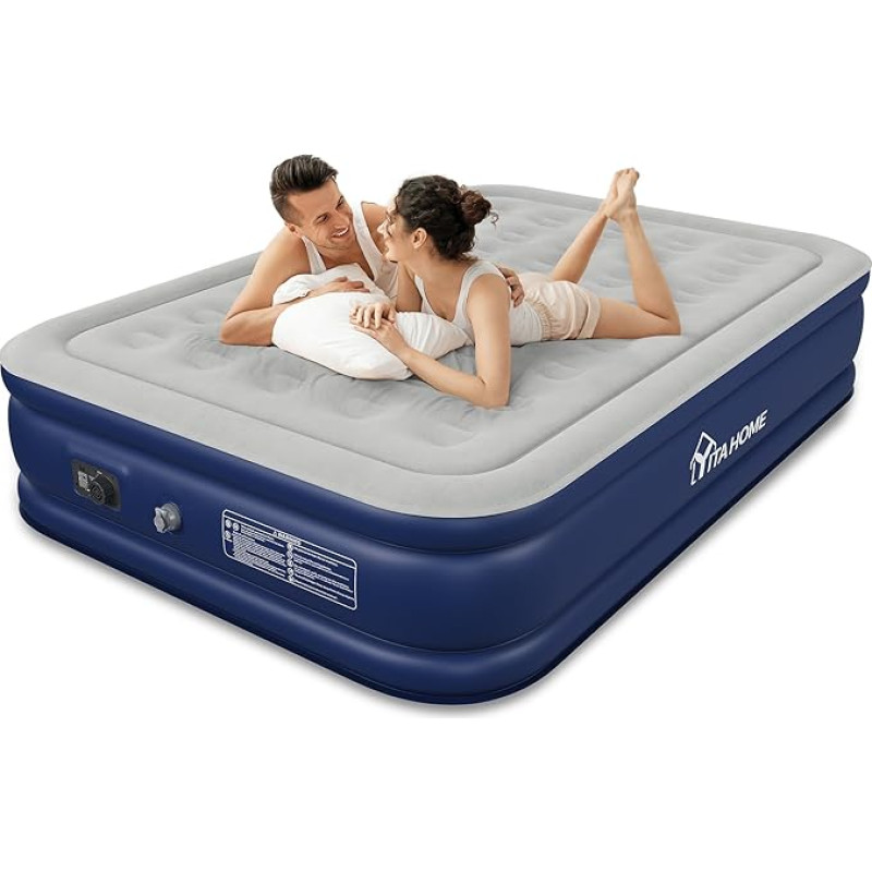 YITAHOME 2x1,5m Luftmatratze 2 Personen, Selbstaufblasend Luftbett mit Integrierter Elektrischer Pumpe, Aufblasbare Matratze Bett mit Tasche für Gästezimmer, Camping, Blau/Grau