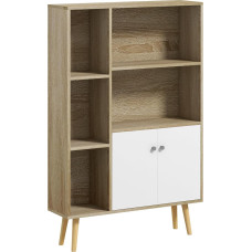 HOMCOM Skandinaviška knygų spinta Sandėliavimo baldai ABM. 80 L x 23,5 L x 123 H cm 5 nišos spintelė 2 durys Kojos kampu kūginės ąžuolo masyvo