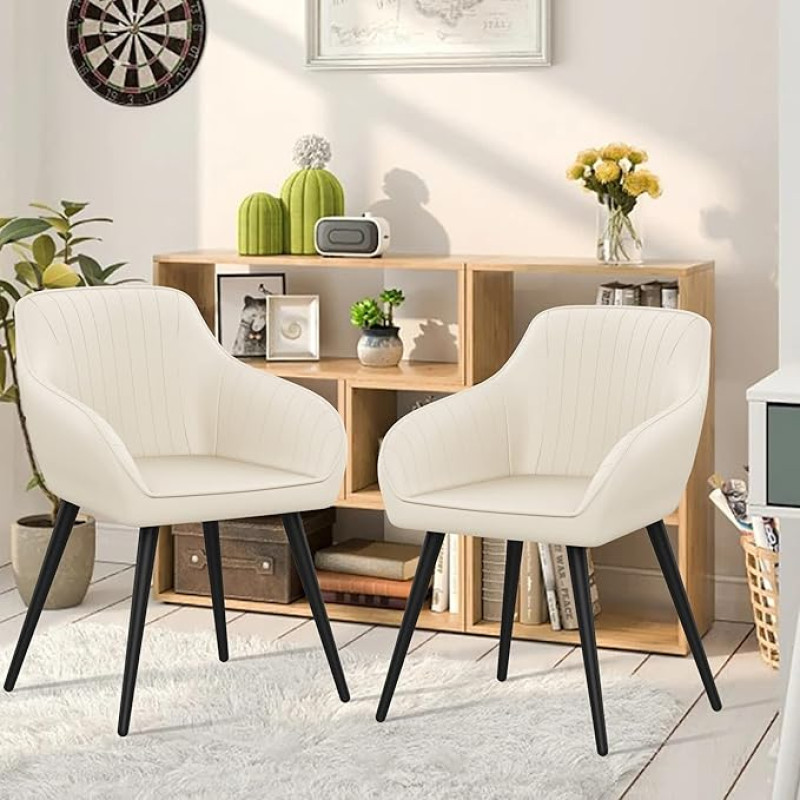 annjoe Kunstleder Akzentstuhl Sessel Wohnzimmerstuhl Freizeitstuhl Polsterstuhl mit Metallbeinen 2er Set für Zuhause Küche Büro Bistro Cafe