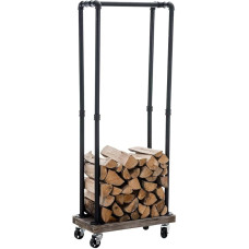 CLP šakutės Metalinis malkų stovas su ratukais, apie 60 x 30 cm, aukštis apie 150 cm, spalva: juoda