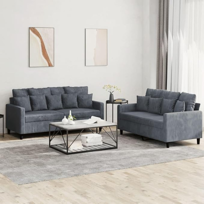 qohoio 2-TLG. Sofagarnitur mit Kissen Sofa Wohnzimmer Sitzgruppe Wohnzimmer Sofa Set Sofas FüR Wohnzimmer Dunkelgrau Samt - 3201701