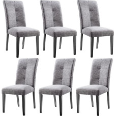 PADMA HOUSE Esszimmerstühle aus massivem Holz mit Polsterung, Küchenstühle aus Stoff, Stühle mit seitlichem Akzent, Büro-Schreibtischstühle für Besprechungen (Hellgrau, 6er Set Leinentuch Stoff)