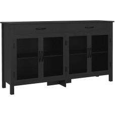 HOMCOM Lowboard Aufbewahrungsmöbel 4 Türen mit verstellbaren Regalen und 2 Schubladen für Wohnzimmer Küche Esszimmer - industriellen Stil - 150 x 40 x 85 cm schwarz