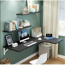 Schwebender Wandschreibtisch für kleine Räume, zusammenklappbarer Arbeitsschreibtisch für Schlafzimmer, Wandmontage, Klapptisch, platzsparend, Murphy-Schreibtisch, schwarzes Holz, zusammenklappbar,