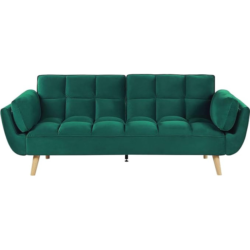 3 vietų sofa lova Velvet Fabric Green Elegant su pagalvėle Asby