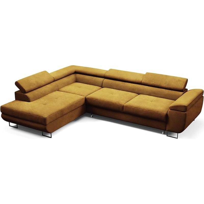 PAMIR24 Anton Corner Sofa with Sleep Function and Bed Box - Couch L Shape L/R Corduroy Fabric Sofa Bed (Mustard Colour, Left)