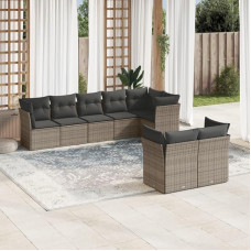 Homgoday Gartensofa-Set 8-teilig mit grauen Kissen aus Polyrattan, Lauko sofos sode, Gartenmöbel-Set für den Außenbereich, Gartenmöbel Type3249749
