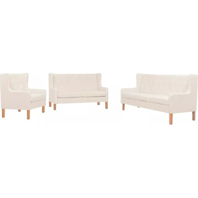 GuyAna 3-Piece Sofa Set Fabric Cream White Lounge Sofa Set Armchair Couch Lounge Sofa Upholstered Sofa Set Living Room