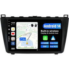 BXLIYER Android 14 Autoradio für Mazda 6 Rui Wing (2007-2012) - 4G+64G - Wireless CarPlay Android Auto - LED Kamera + MIC - IPS 9 Zoll 2 Din - Lenkradsteuerung Dual-Band WiFi DAB 360-CAM Fast-boot DSP