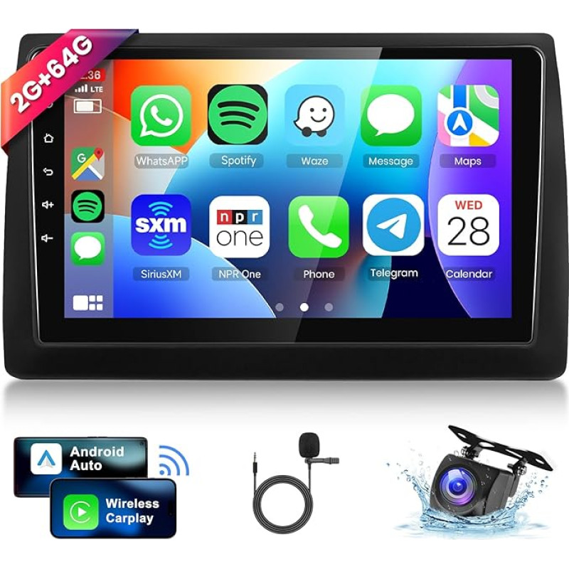 2G + 64G Car Radio Android 13 for Fiat Stilo 2002-2010, 9 Inch HD Touchscreen Car Radio with Wireless Carplay Android Car GPS Wi-Fi USB Bluetooth FM RDS Radio Reversing Camera