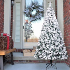 SHATCHI 7ft 7ft Yukon Pine Snow Flocked 800 Tips Snow Covered Bushy Christmas Decoration Metal Stand PVC Artificial Christmas Tree