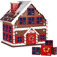 BAKAJI Wooden Advent Calendar with 24 Numbered Drawers for Surprise, Decoration for Christmas, Home (Christmas House)