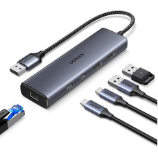 UGREEN USB 3.2 šakotuvas LAN adapteris Ethernet adapteris su 2 x USB C prievadu ir 2 x USB A prievadais, USB A ir RJ45 Gigabitinio tinklo adapteris, suderinamas su nešiojamuoju kompiuteriu, kompiuteriu, komutatoriumi su 