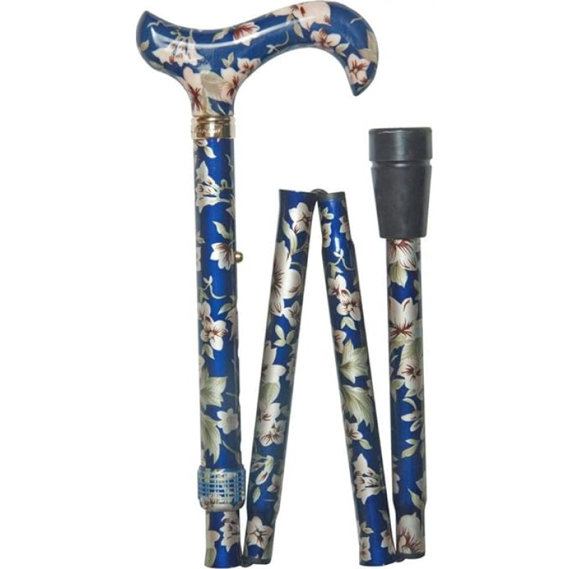 Moterų rankinės dydžio sulankstomos vaikščiojimo lazdos mėlyna gėlių 5003L